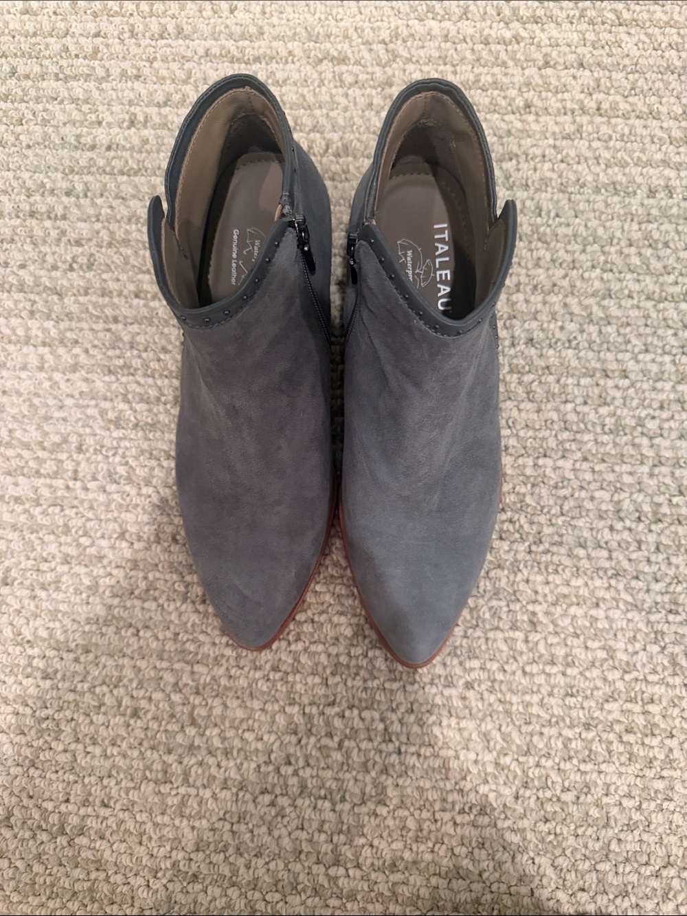 Gray Suede Pointed-Toe Ankle Booties